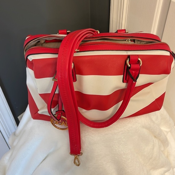 Sigal Red and White Stripe Purse - Stylish Shoulder Bag with Gold Accents NWOT - Picture 10 of 14